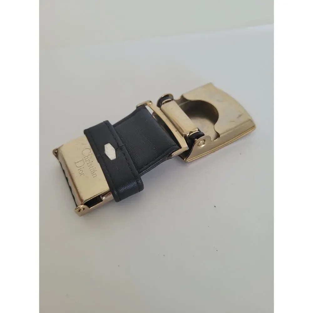 Christian Dior Silver Black Leather‎ Metal Belt Buckle Replacement Slim Vintage